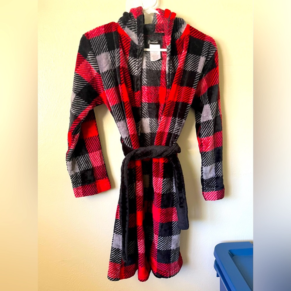Cuddl Duds Plaid Hooded Robe With Reindeer Antler In Red And Black
